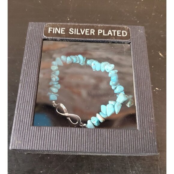 New Silver Plated Turquoise Rock Nuggets Infinity Bracelet Jewelry - Picture 1 of 2